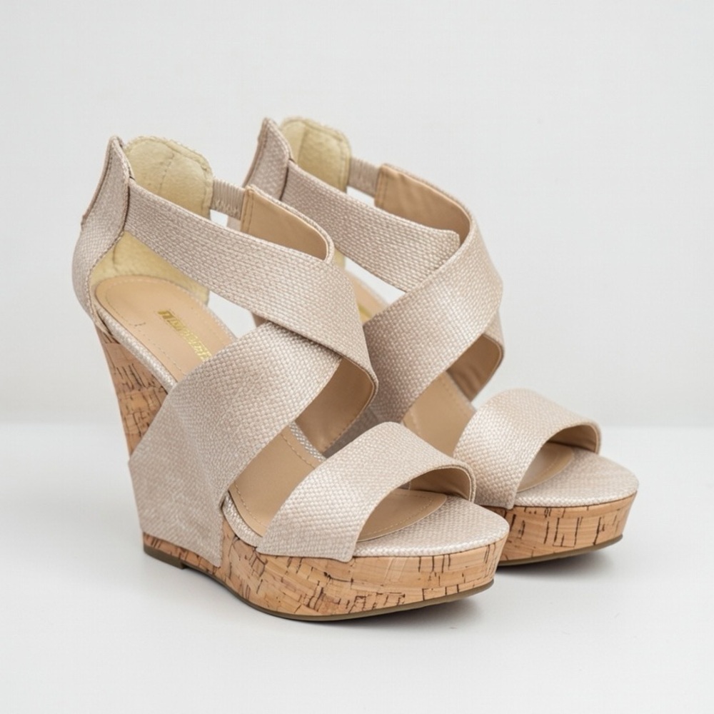 BCBGeneration Textured Nude Wedge Sandals